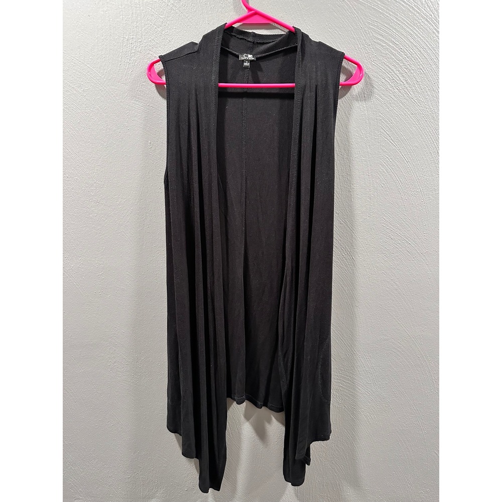 Cable & Gauge Black Ribbed Sleeveless Open Front Draped Cardigan Vest Medium